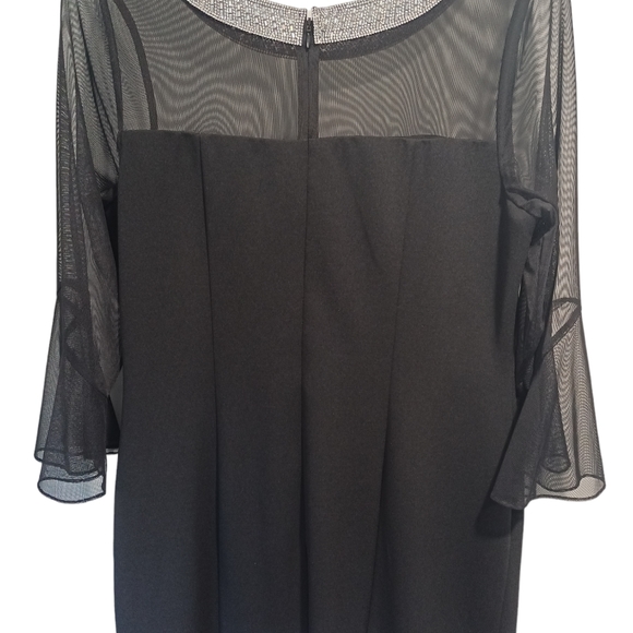 Alex Evenings Sheath Crepe Dress W/Beaded Illusion Neckline, Bell Sleeves 16 - Picture 10 of 12